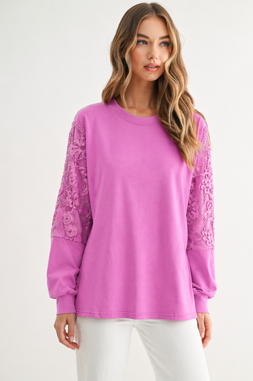 Rylee Stretch Pointe Knit Top with Lace