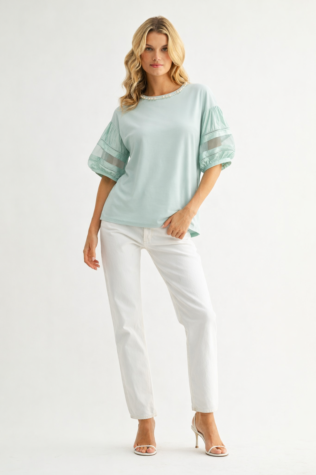 Reesa Pointe Knit Top with Pearls