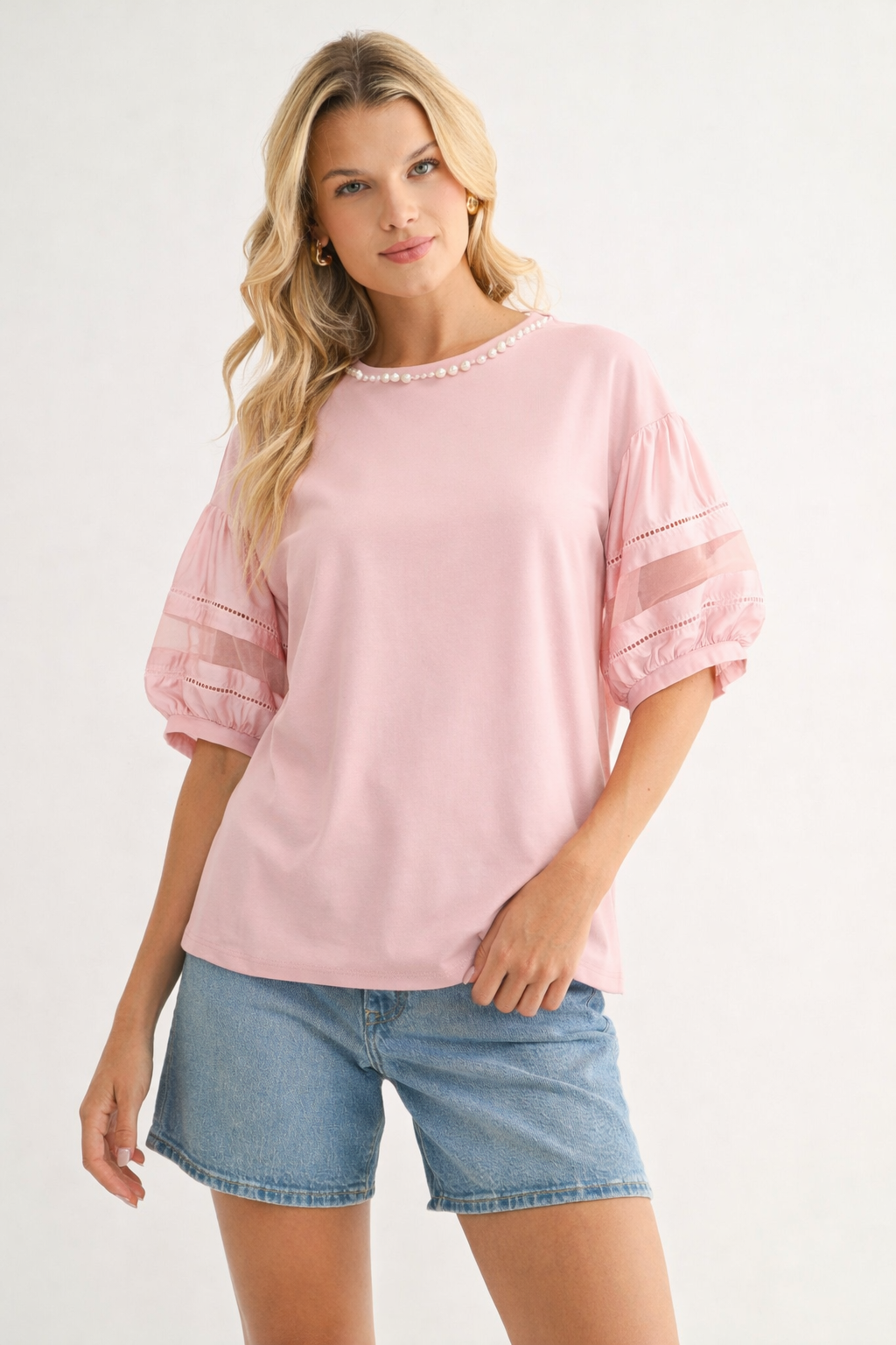 Reesa Pointe Knit Top with Pearls