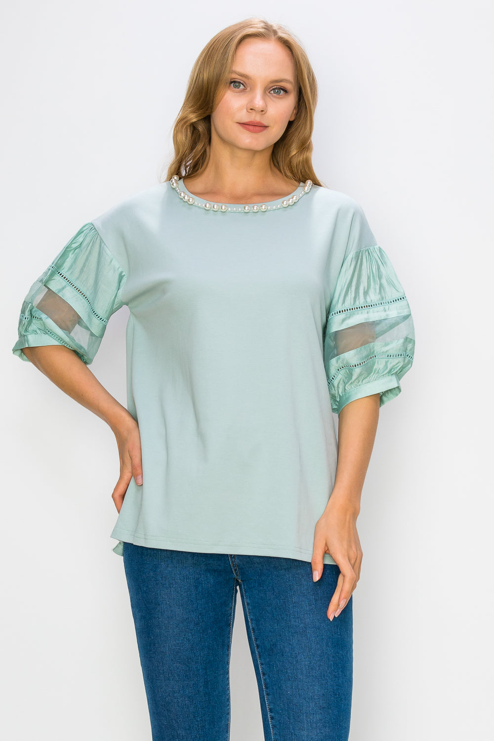 Reesa Pointe Knit Top with Pearls