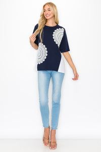 Roxi Pointe Knit Top with Lace Circled with Pearls
