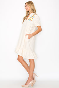 Wrenna Dress with Embroidered Flower Sparkles