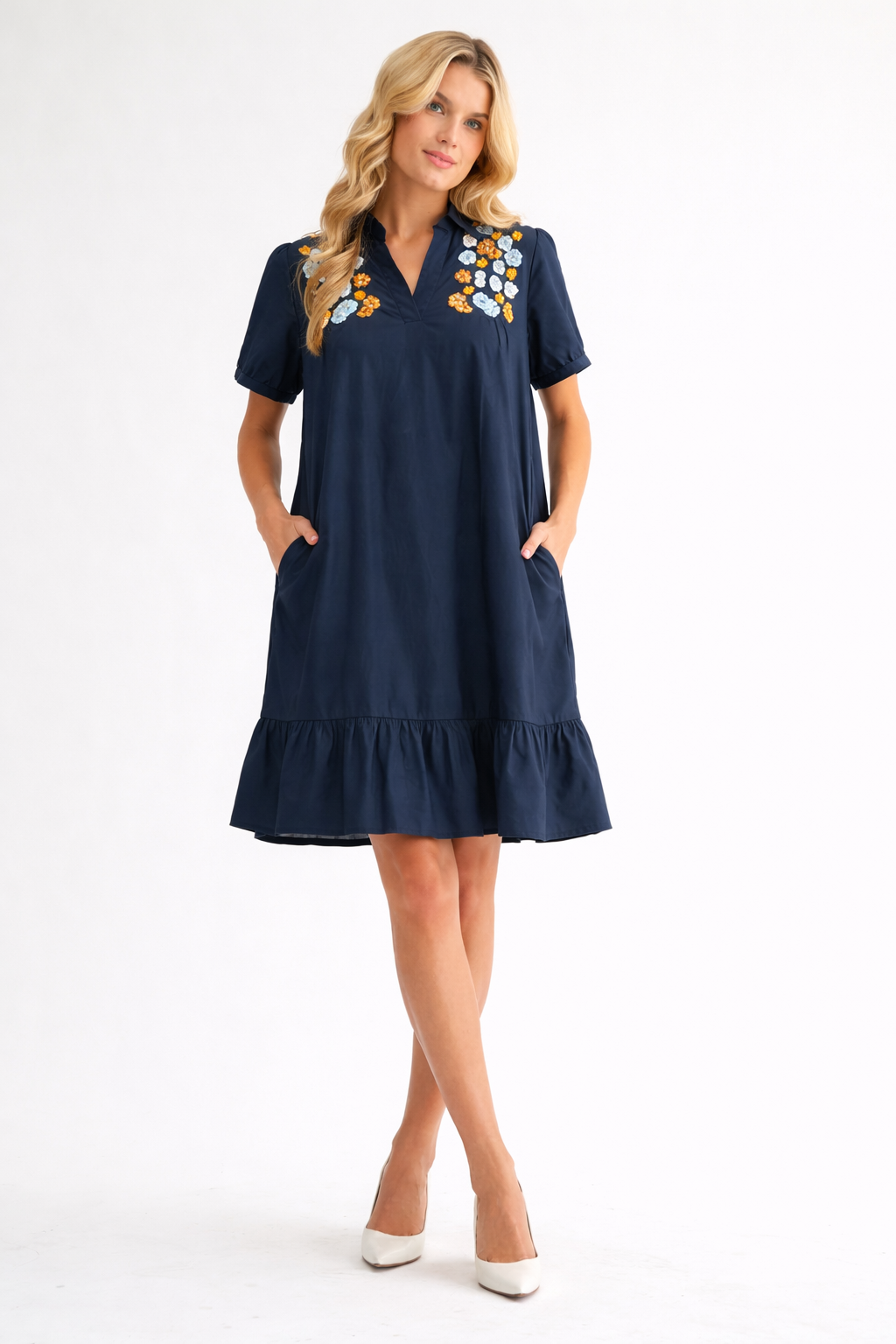 Wrenna Dress with Embroidered Flower Sparkles