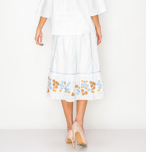 Wynne Cotton Poplin Skirt with Embroidery & Sparkles