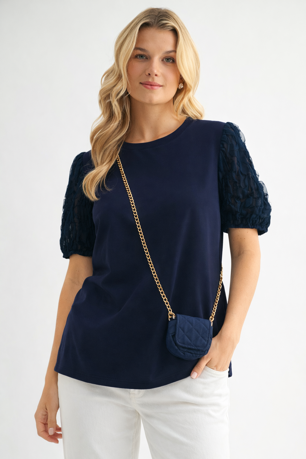 Reveka Pointe Knit Top with Detachable Crossbody Bag