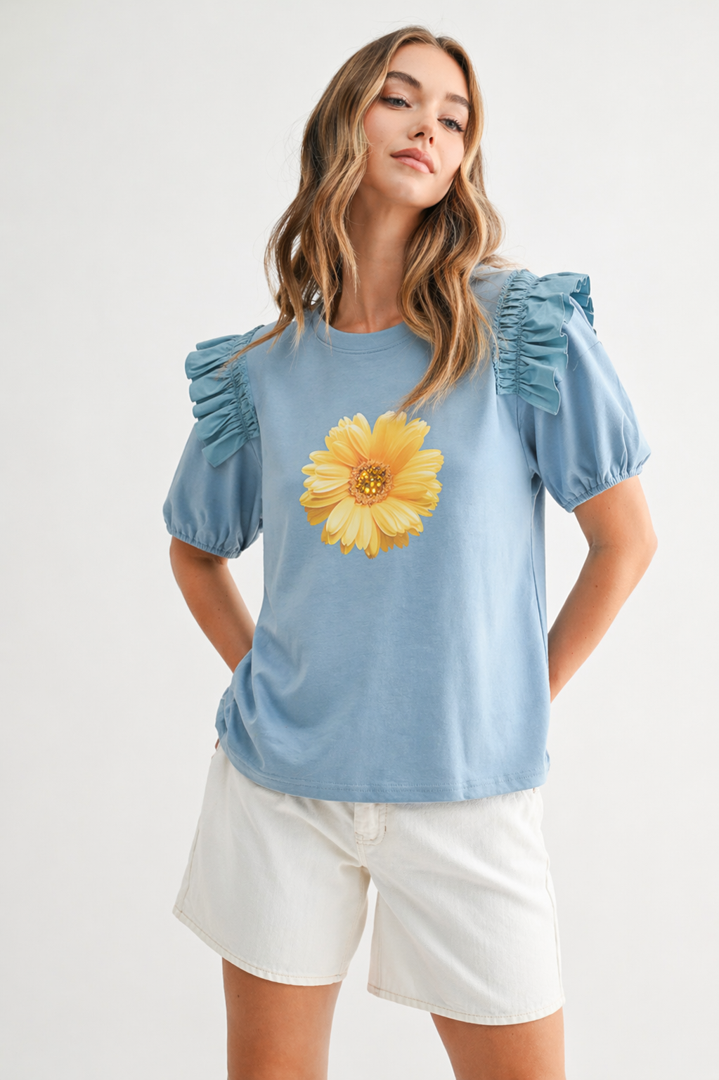 Kenna Prima Cotton Knit & Sunflower with Gold Sparkling Studs