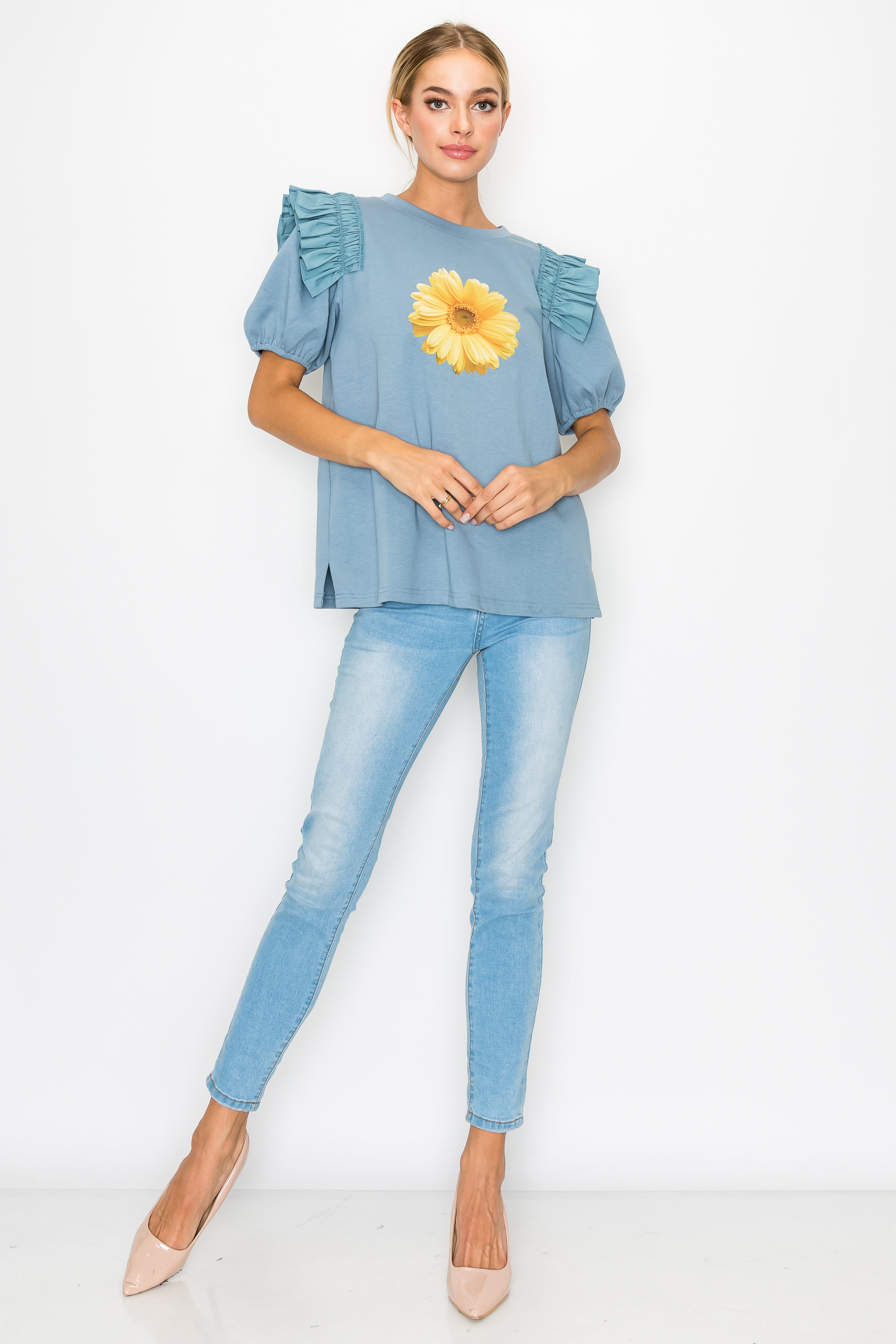 Kenna Prima Cotton Knit & Sunflower with Gold Sparkling Studs
