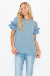 Kellie Prima Cotton Top with Sparkling Studs