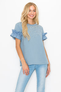 Kellie Prima Cotton Top with Sparkling Studs