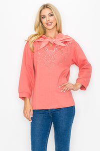 Karnie Prima Cotton Knit Top with Sparkling Studs & Detachable Hoodie