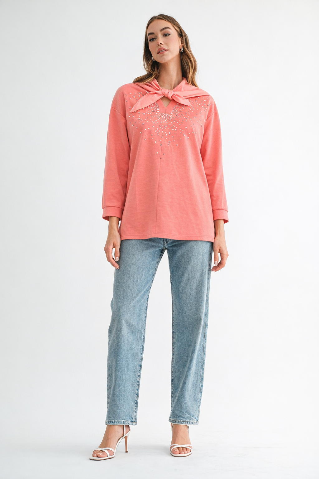 Karnie Prima Cotton Knit Top with Sparkling Studs & Detachable Hoodie