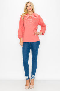 Karnie Prima Cotton Knit Top with Sparkling Studs & Detachable Hoodie