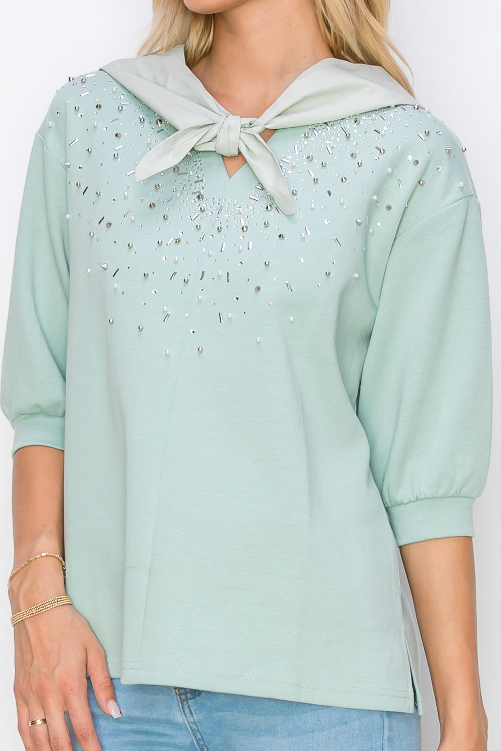 Karnie Prima Cotton Knit Top with Sparkling Studs & Detachable Hoodie