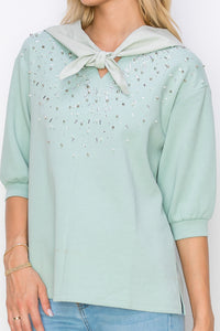 Karnie Prima Cotton Knit Top with Sparkling Studs & Detachable Hoodie