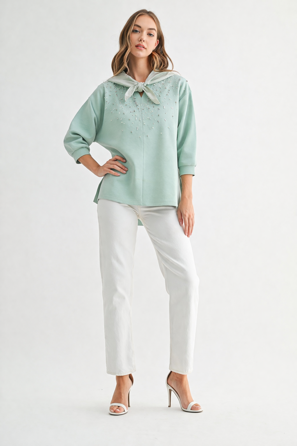 Karnie Prima Cotton Knit Top with Sparkling Studs & Detachable Hoodie