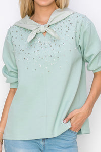 Karnie Prima Cotton Knit Top with Sparkling Studs & Detachable Hoodie