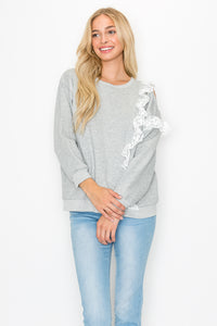 Kylie Prima Cotton Top with One-Side Open Shoulder Lace