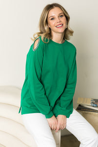 Rita Pointe Knit Top with Chain Trim Open Shoulder