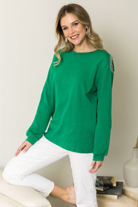 Rita Pointe Knit Top with Chain Trim Open Shoulder