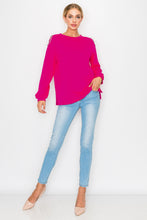 Load image into Gallery viewer, Rita Pointe Knit Top with Chain Trim Open Shoulder
