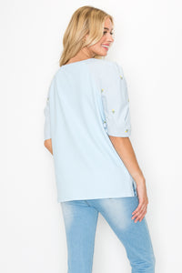 Runa Pointe Knit Top with Embroidered Summer Flowers