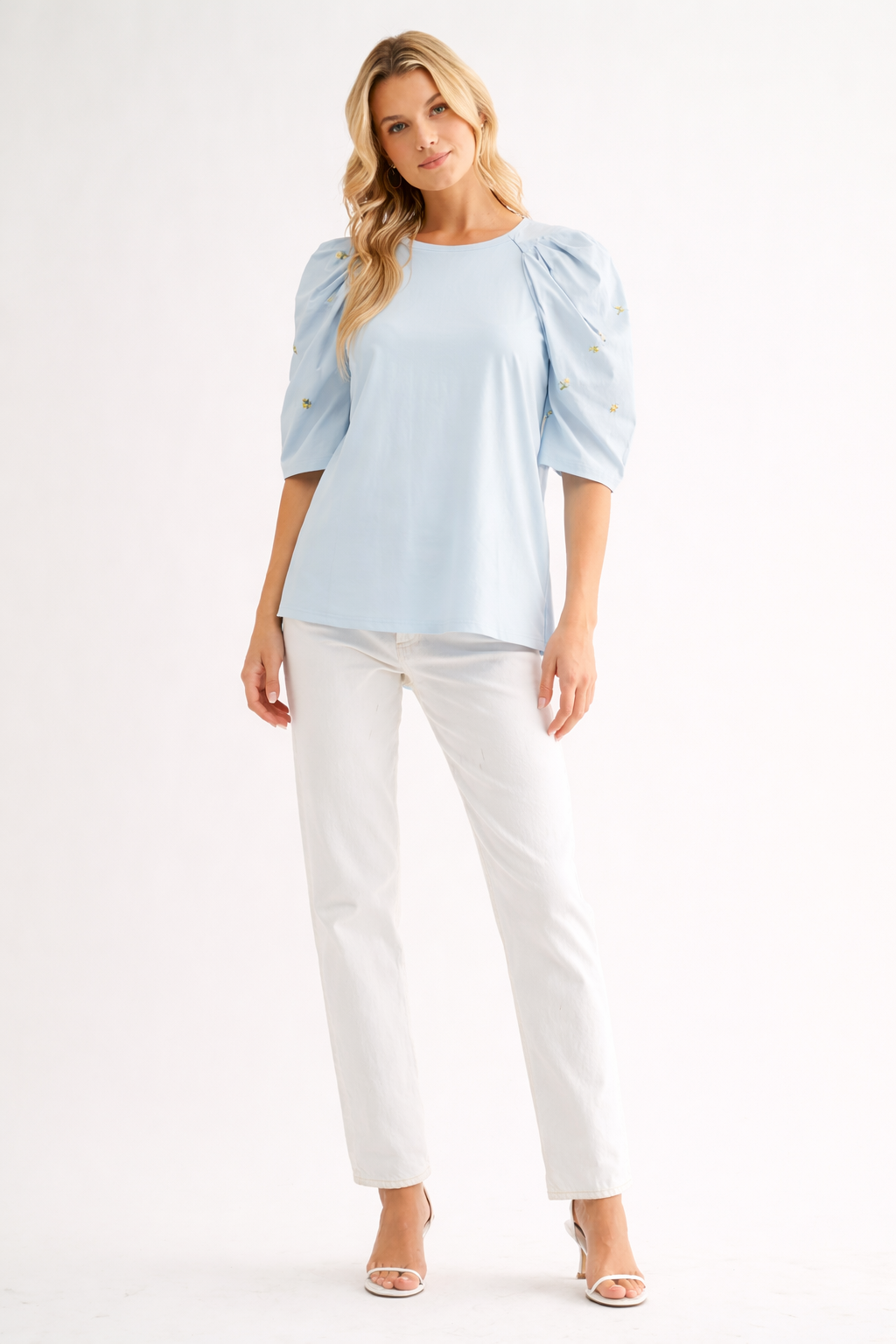 Runa Pointe Knit Top with Embroidered Summer Flowers