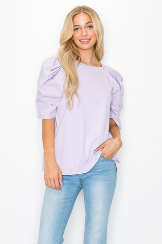 Runa Pointe Knit Top with Embroidered Summer Flowers