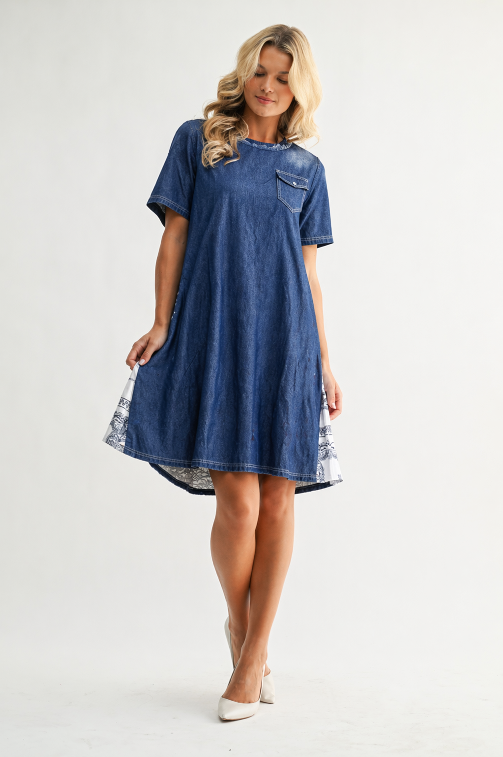 Denise Dress with Novelty Back Printed Pleating