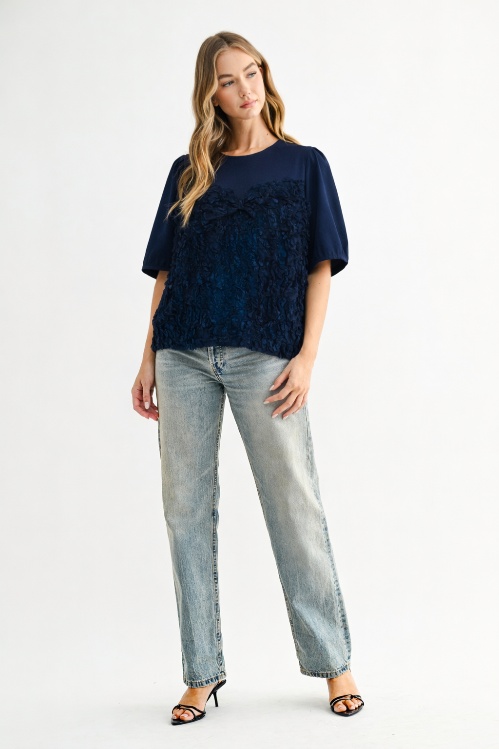 Reya Top with Front Textured Lace Mesh