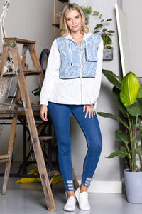 Joan Light Weight Jacket with Denim & Beading Trim