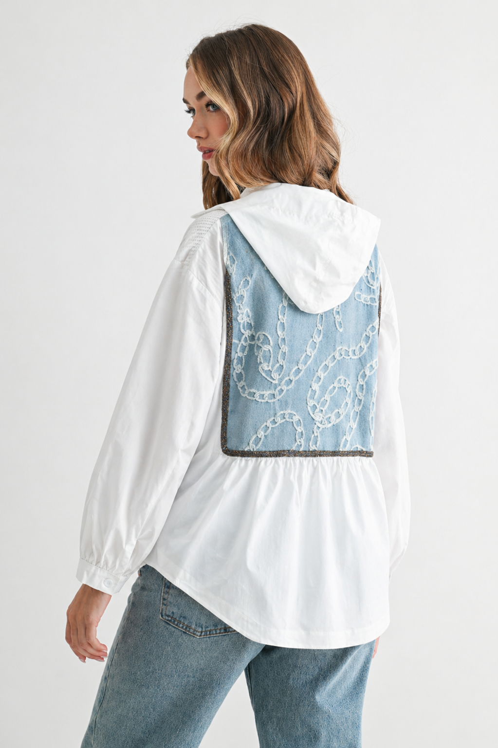 Joan Light Weight Jacket with Denim & Beading Trim
