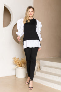 Wanelle Top with Ruffled Sleeves & Detachable Knitted Sweater Vest