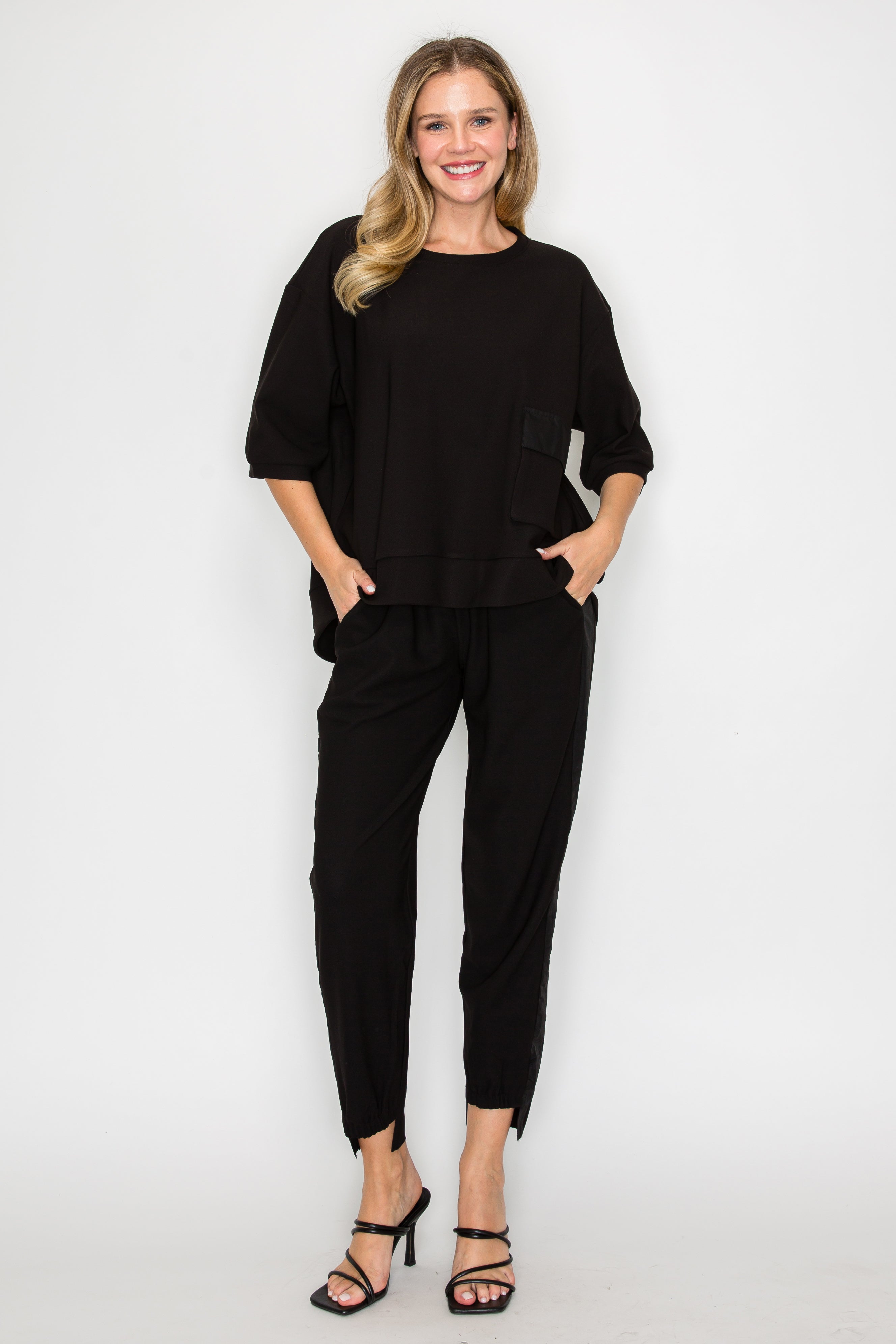 Karen Knit Crepe Top with Front Pocket