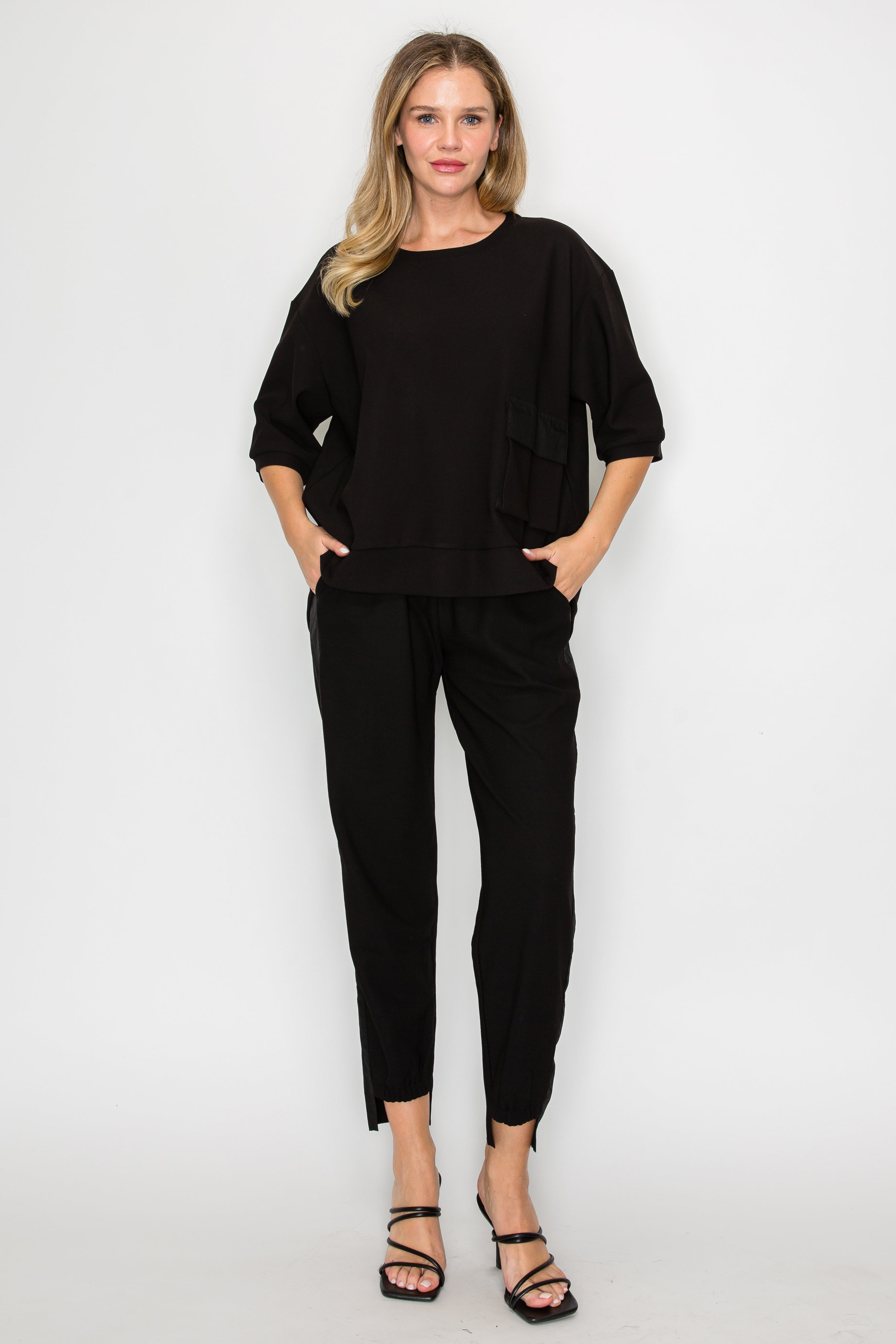 Karen Knit Crepe Top with Front Pocket