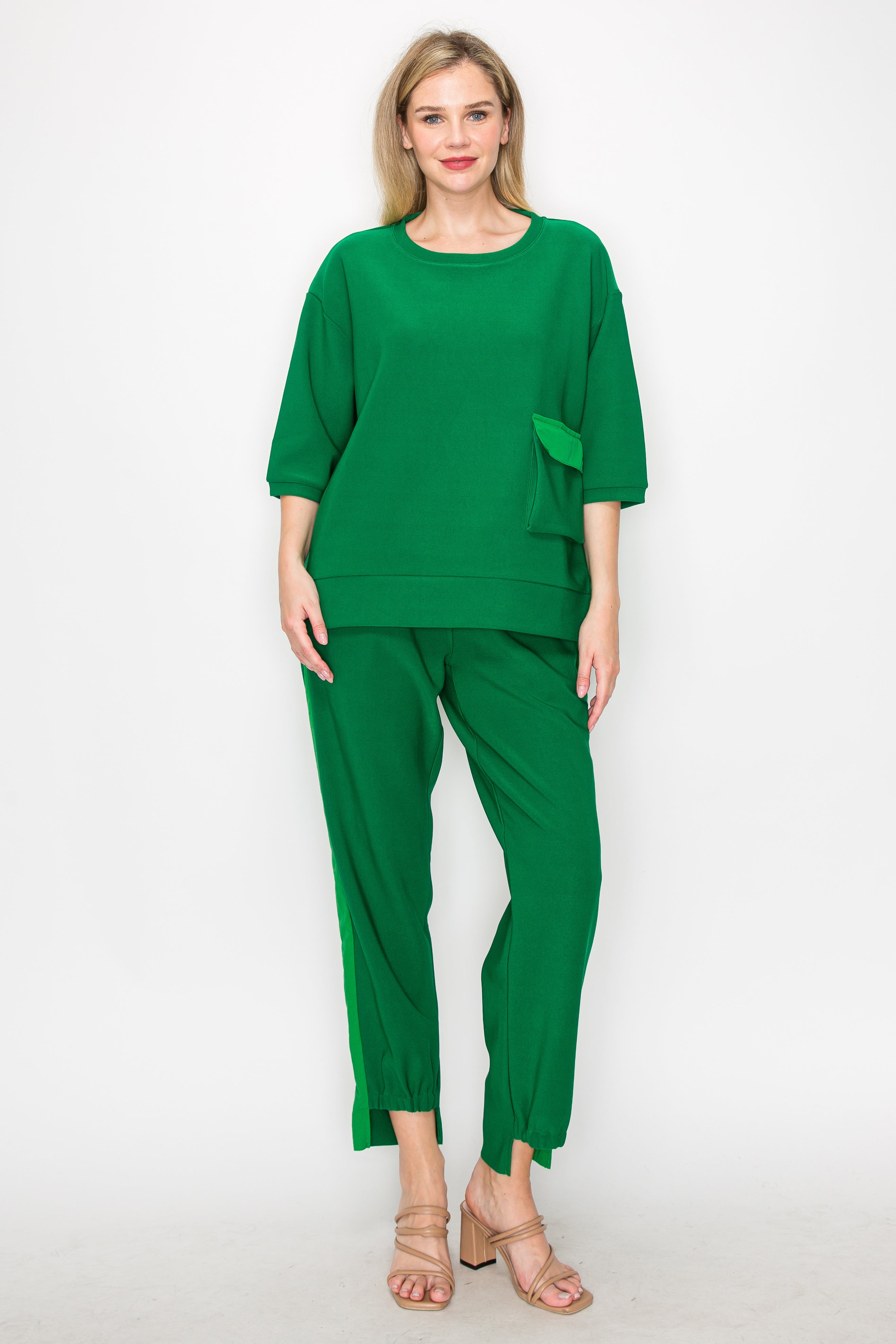 Karen Knit Crepe Top with Front Pocket