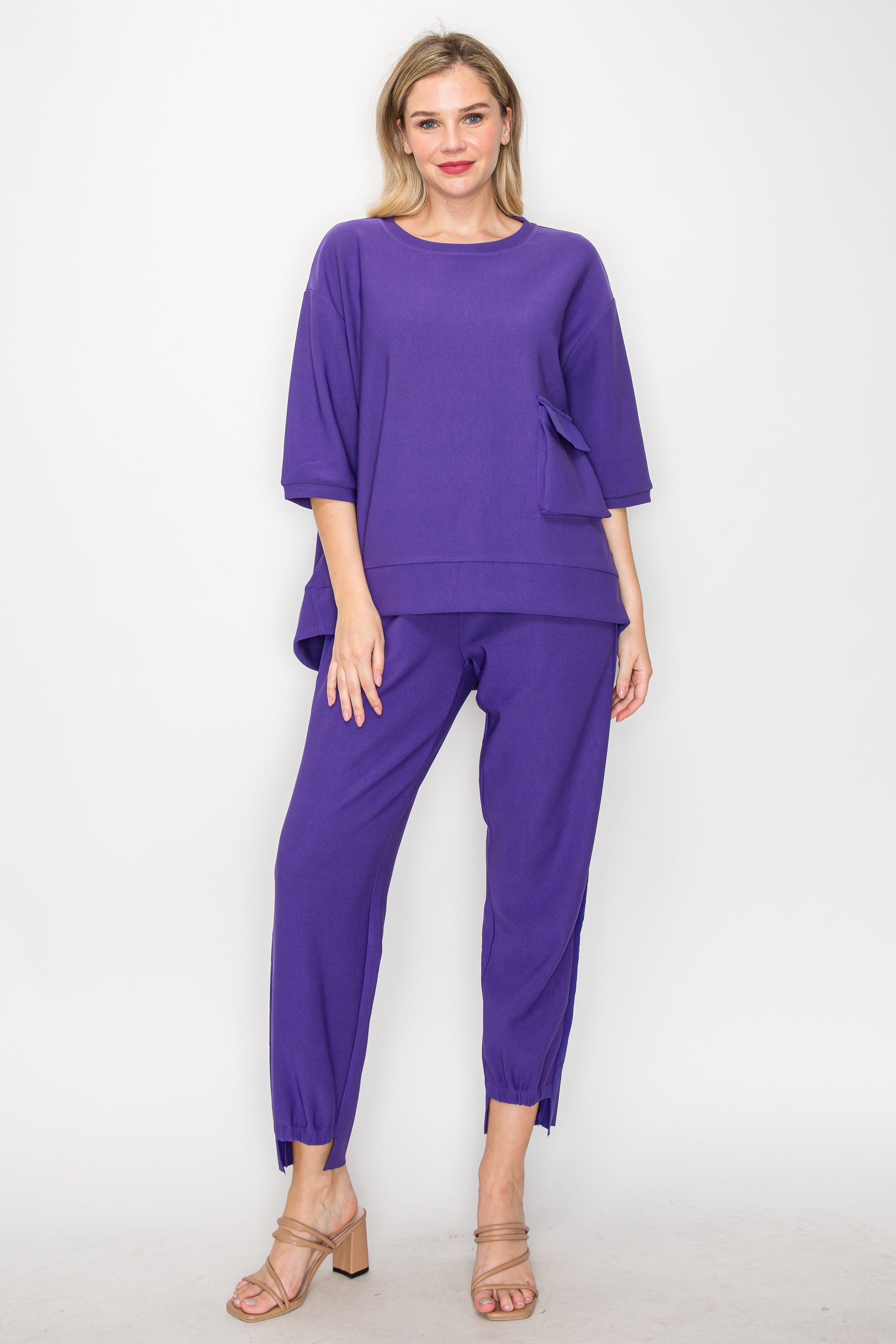 Karen Knit Crepe Top with Front Pocket