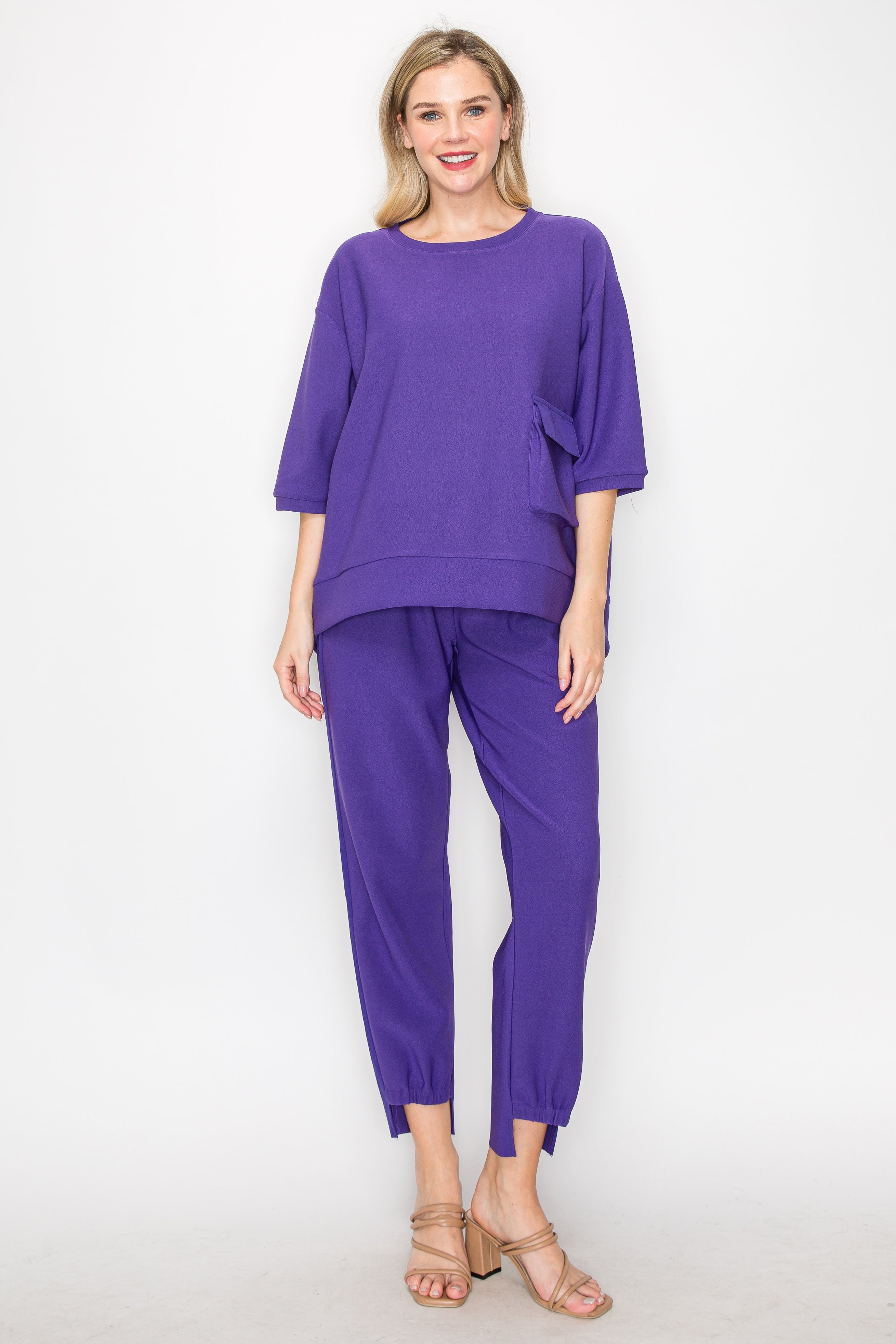 Karen Knit Crepe Top with Front Pocket