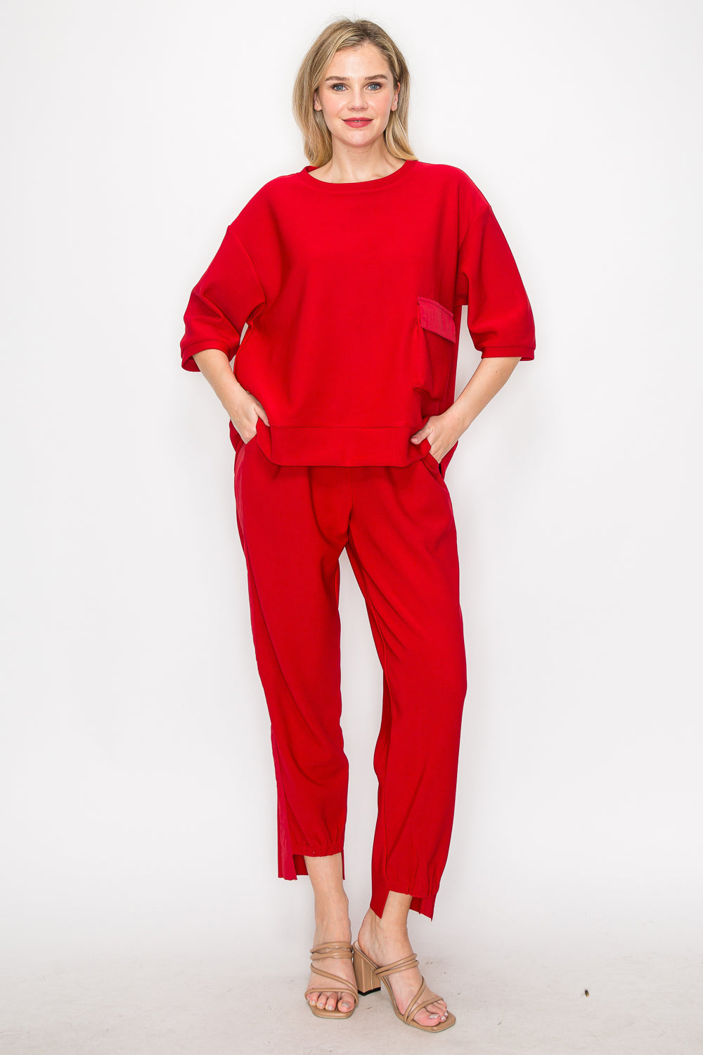 Karen Knit Crepe Top with Front Pocket