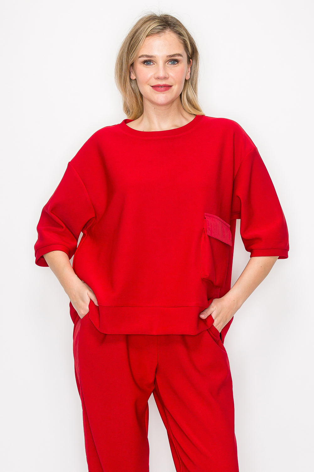 Karen Knit Crepe Top with Front Pocket
