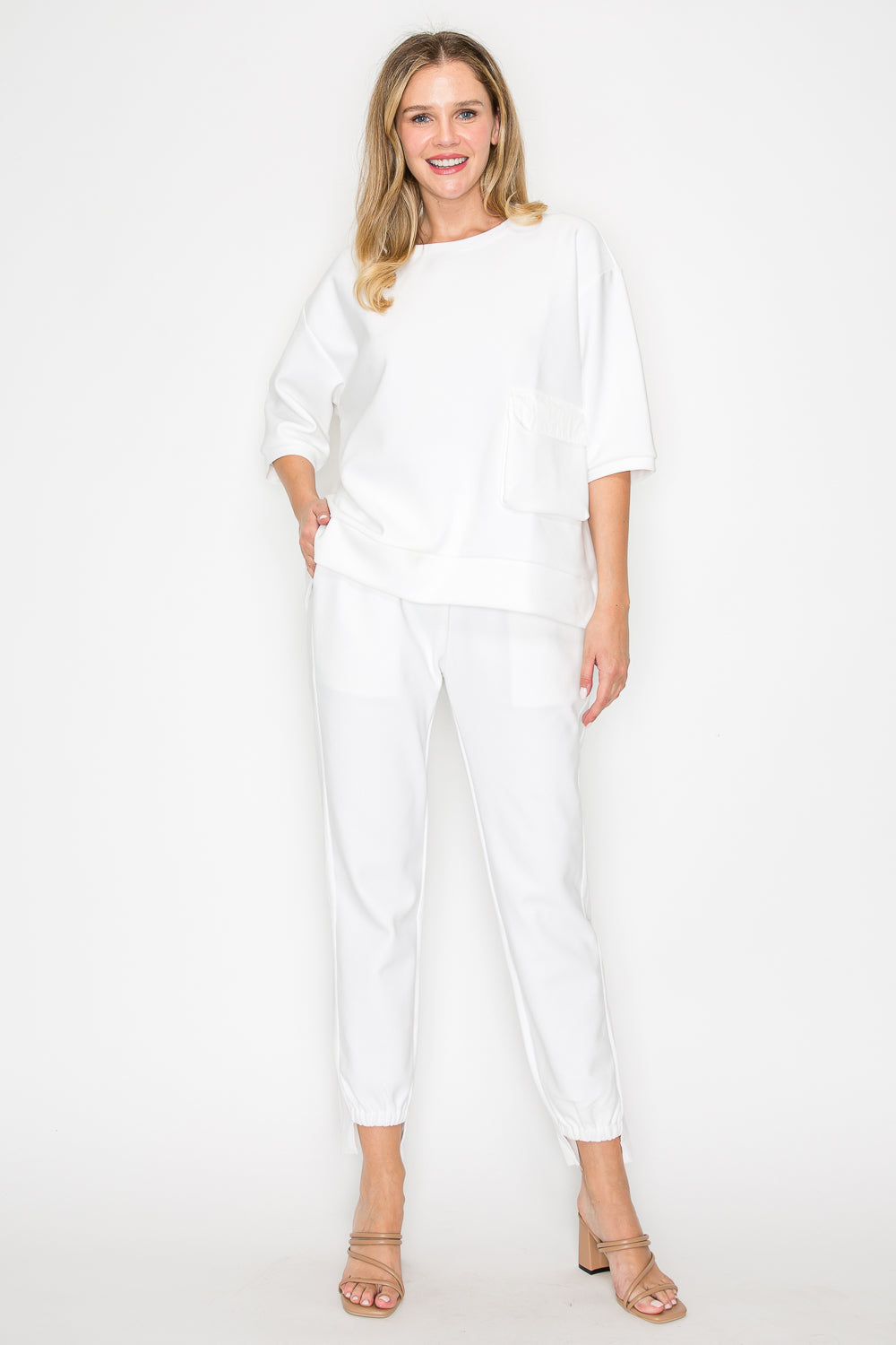Karen Knit Crepe Top with Front Pocket