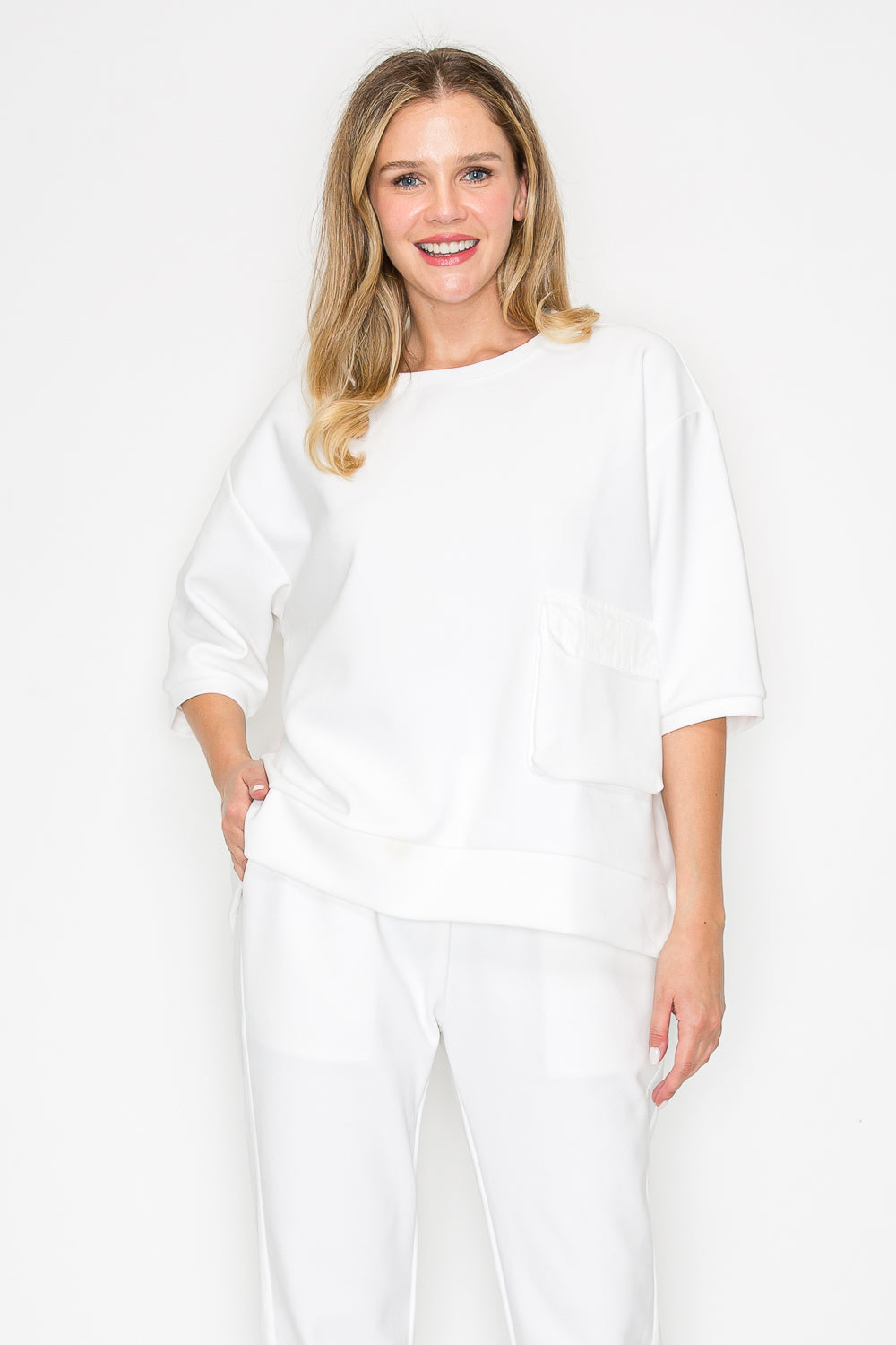 Karen Knit Crepe Top with Front Pocket
