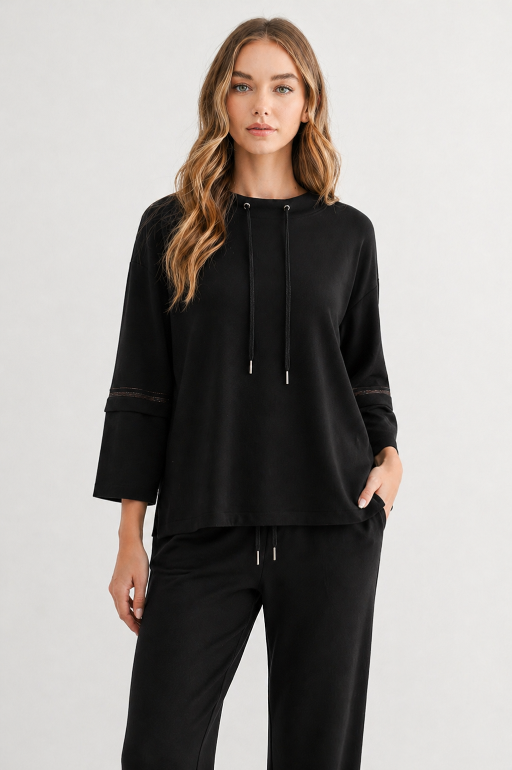 Kayla Crepe Knit Top with Beading Trim