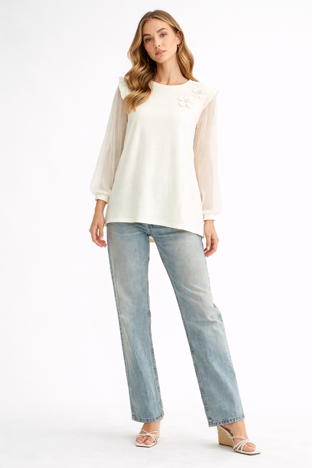 Anastasia Stretch Suede Top with Detachable Flowers