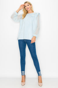 Anastasia Stretch Suede Top with Detachable Flowers