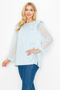 Anastasia Stretch Suede Top with Detachable Flowers