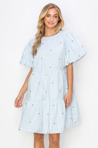 Weslee Cotton Poplin Dress with Embroidered Summer Flowers