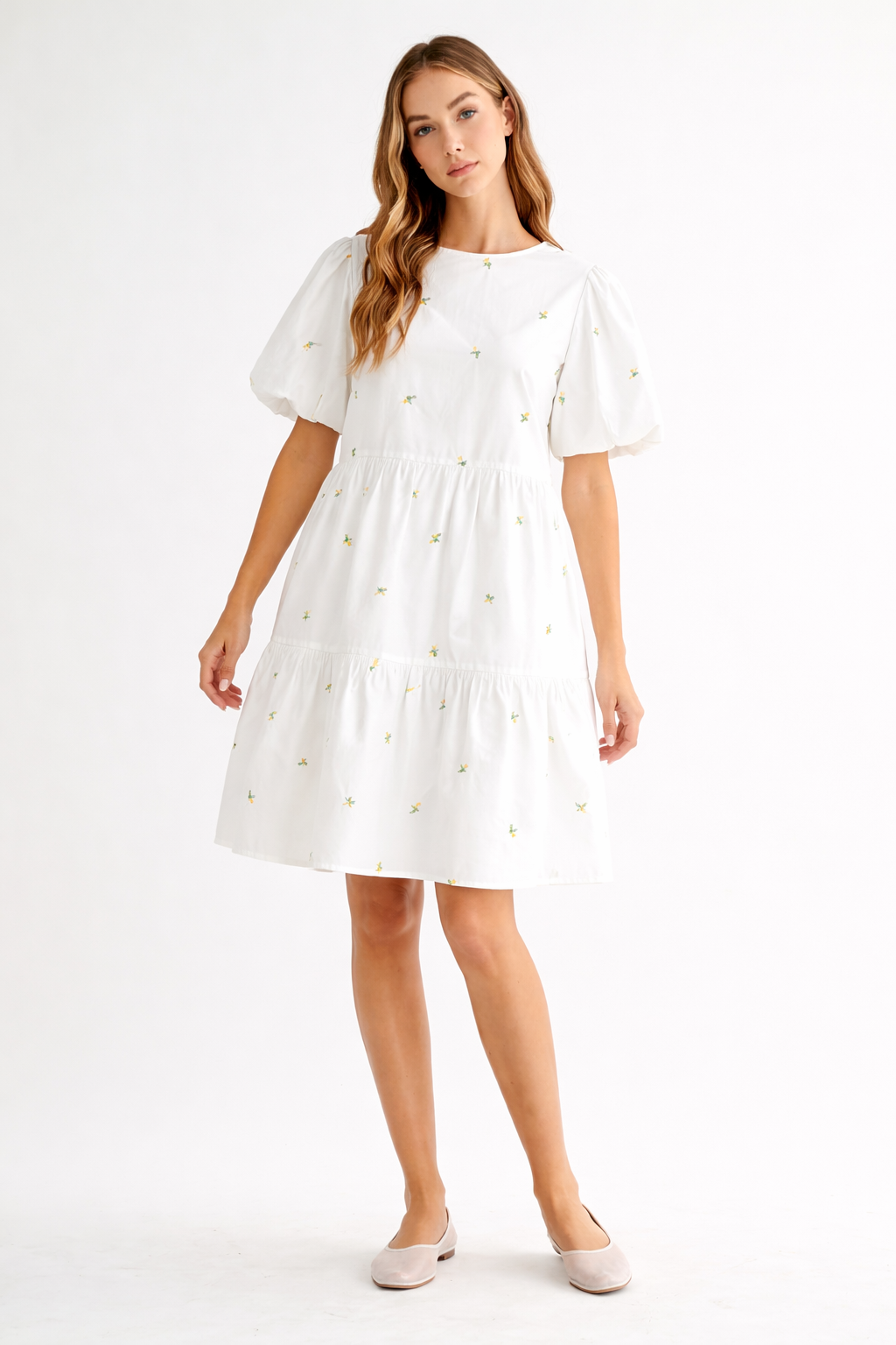 Weslee Cotton Poplin Dress with Embroidered Summer Flowers