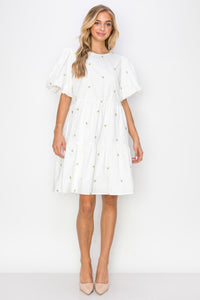 Weslee Cotton Poplin Dress with Embroidered Summer Flowers