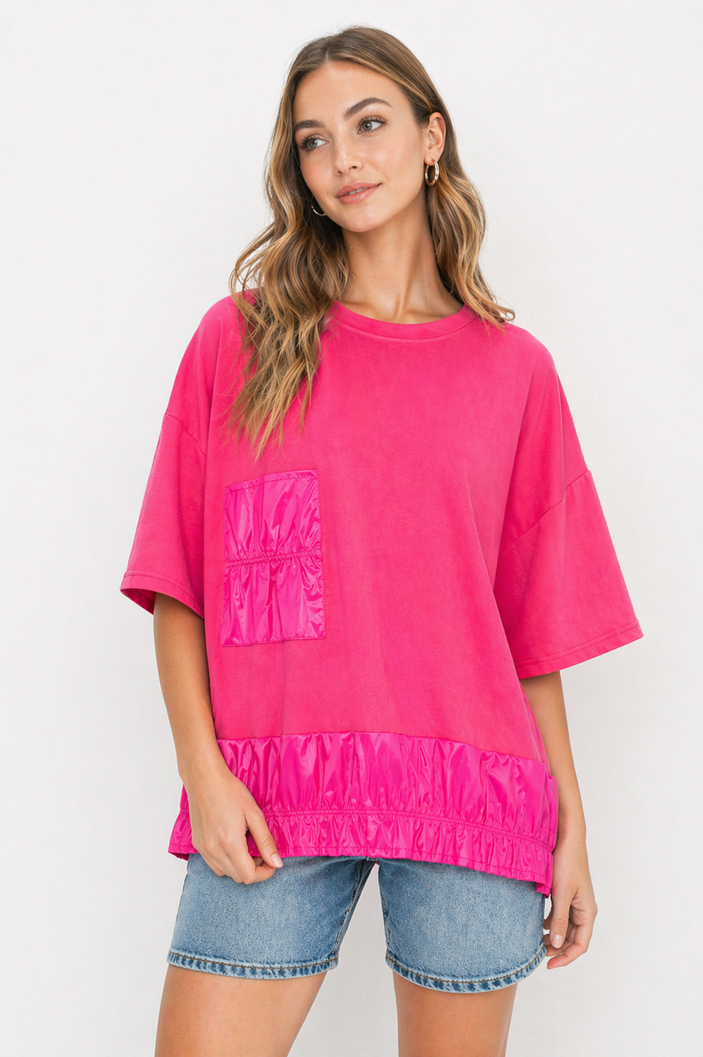 Amy Stretch Suede Top with Cotton Poplin