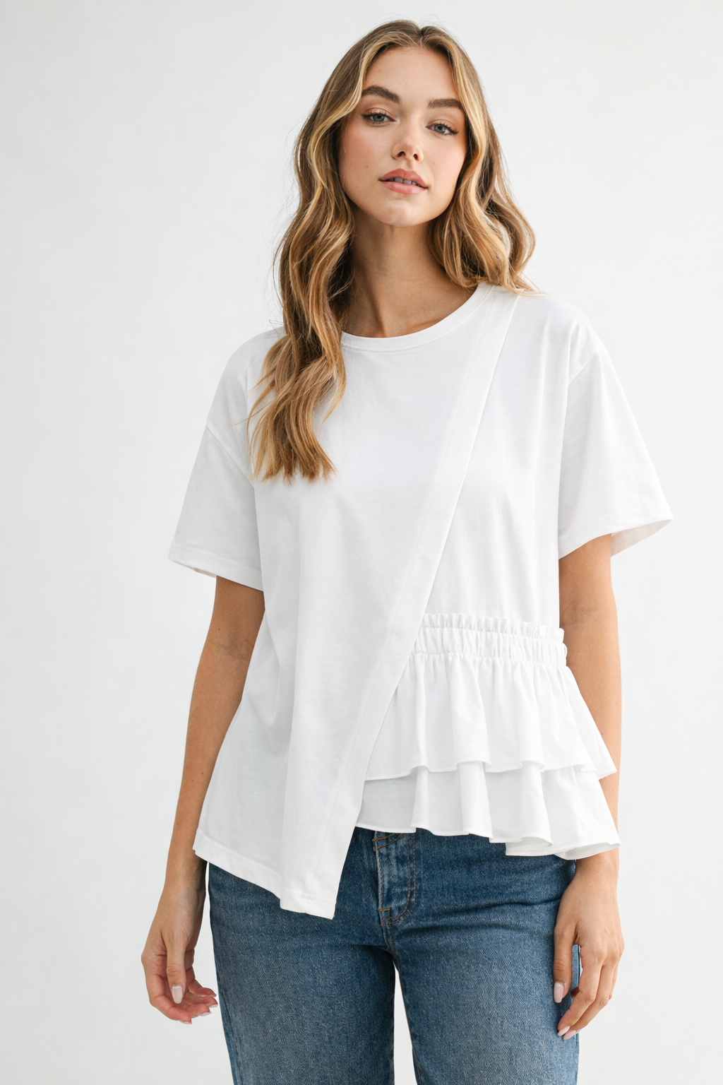 Rena Pointe Knit Top with Front Ruffling